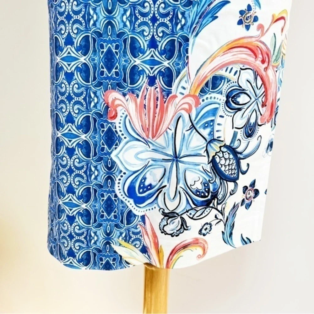 Anthropologie blue floral pencil skirt